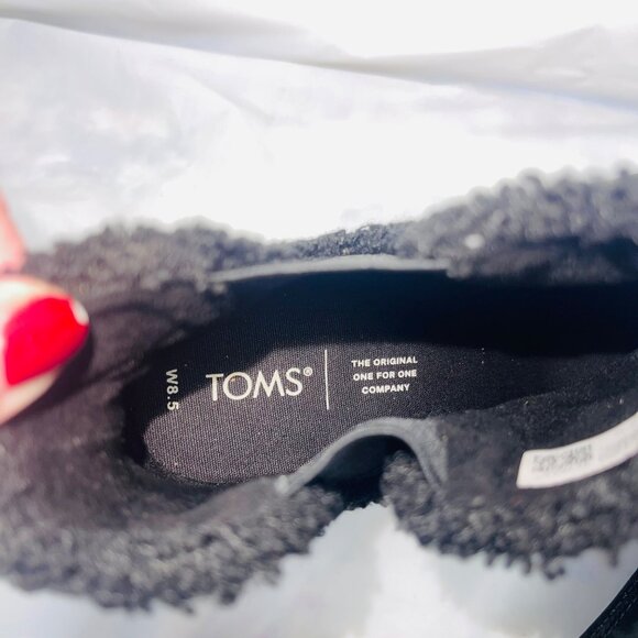 Toms Everly Faux Shearling Trim Black Block Heel Chelsea Boot Size 8.5 - Picture 7 of 12